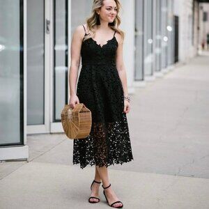 ASTR the label Black X-Small Women's Sleeveless Lace Fit & Flare Midi Dress